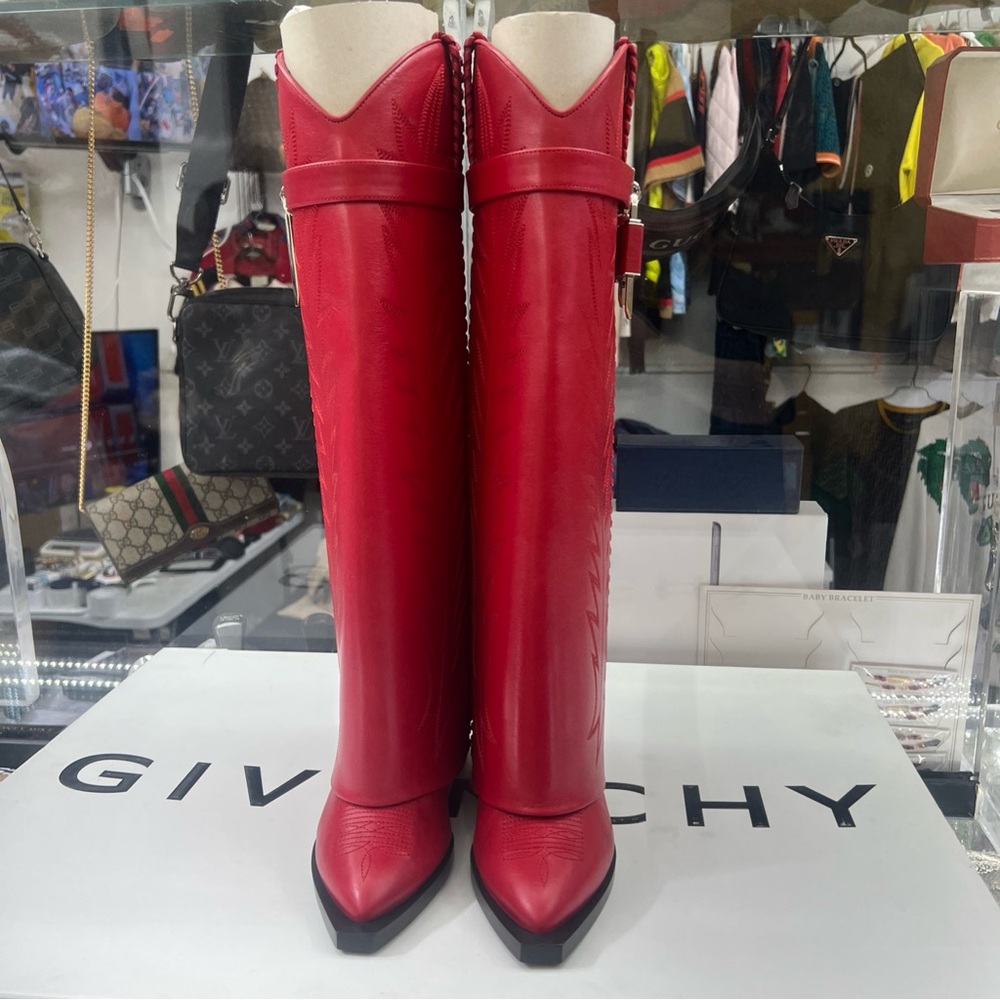 Givenchy Red Shark Leather Cowboy Boots 38 EU 8 US Eel Leather $2895 MSRP - Picture 16 of 16